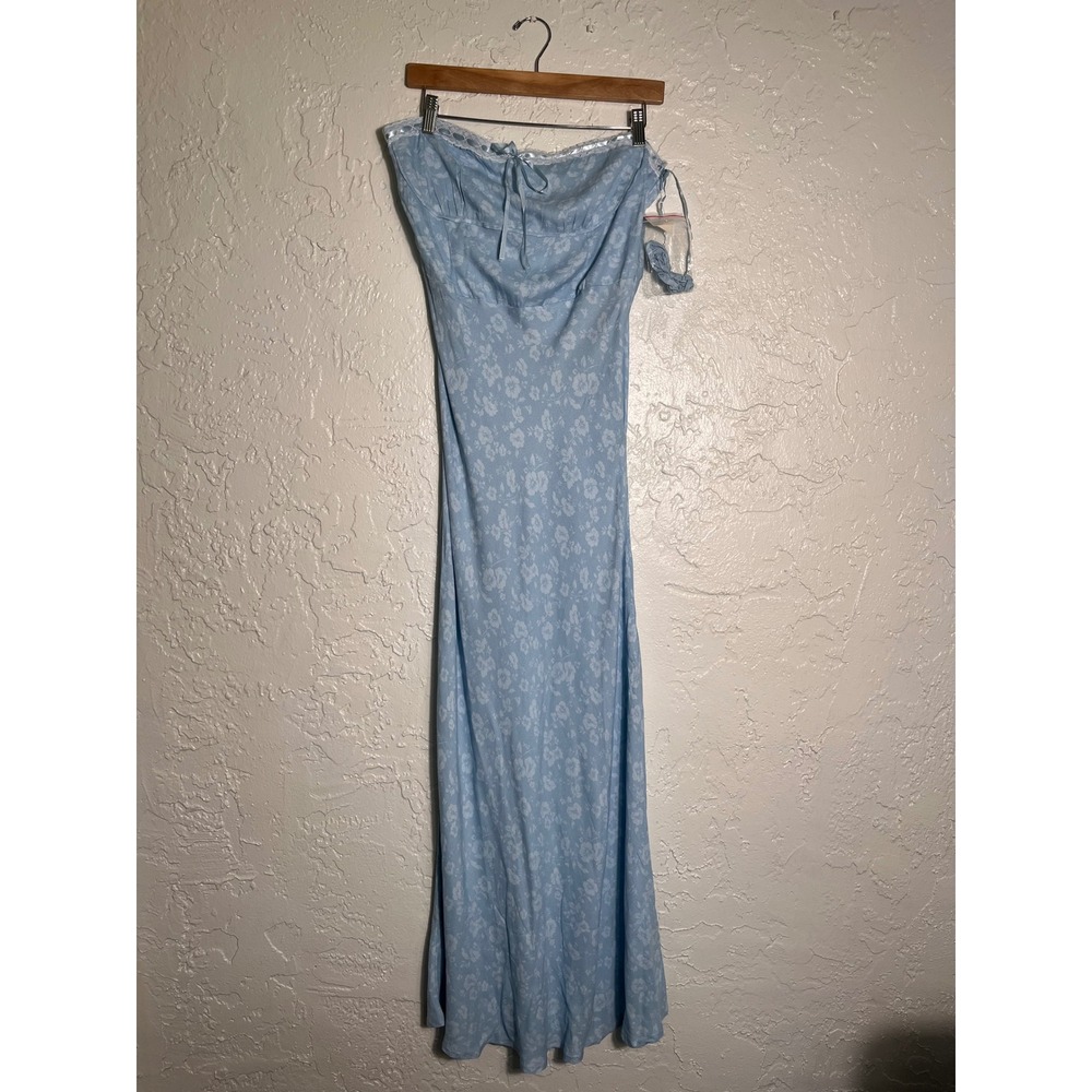 NWT Aéropostale Blue Floral Strapless Maxi Dress Removable Straps Large